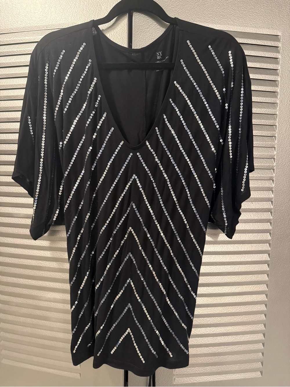 Black V-Neck Sequin Stripe Tunic